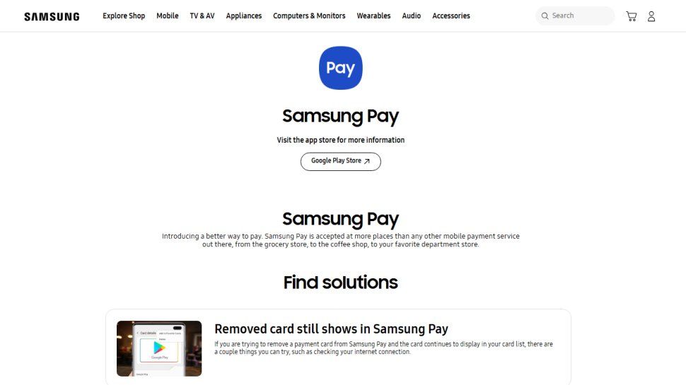 Website screenshot of Samsung Pay (February, 2026)