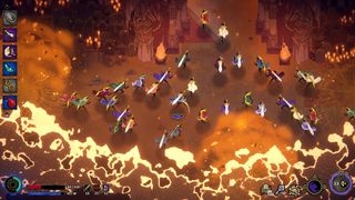 In-game screenshot of players charging through Hell in 33 Immortals.