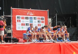 The Rabobank team had a long wait but were eventually pushed down by Movistar