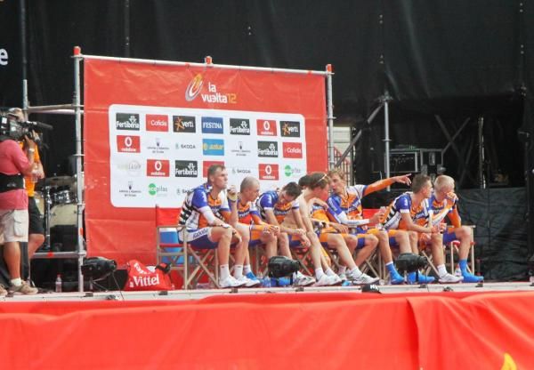 The Rabobank team had a long wait but were eventually pushed down by Movistar