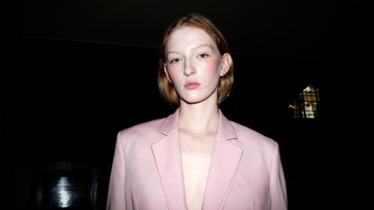 nars orgasm blusher - A model backstage ahead of the Eudon Choi show during London Fashion Week September 2023 with a pinky blusher