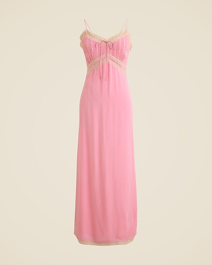 Pintuck Lace-Trim Slip Dress in Crepe De Chine
