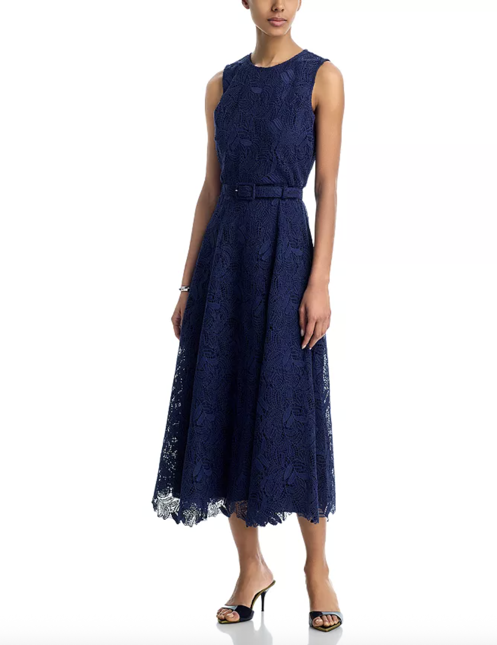 Aqua, Leaf Lace Sleeveless Midi Dress