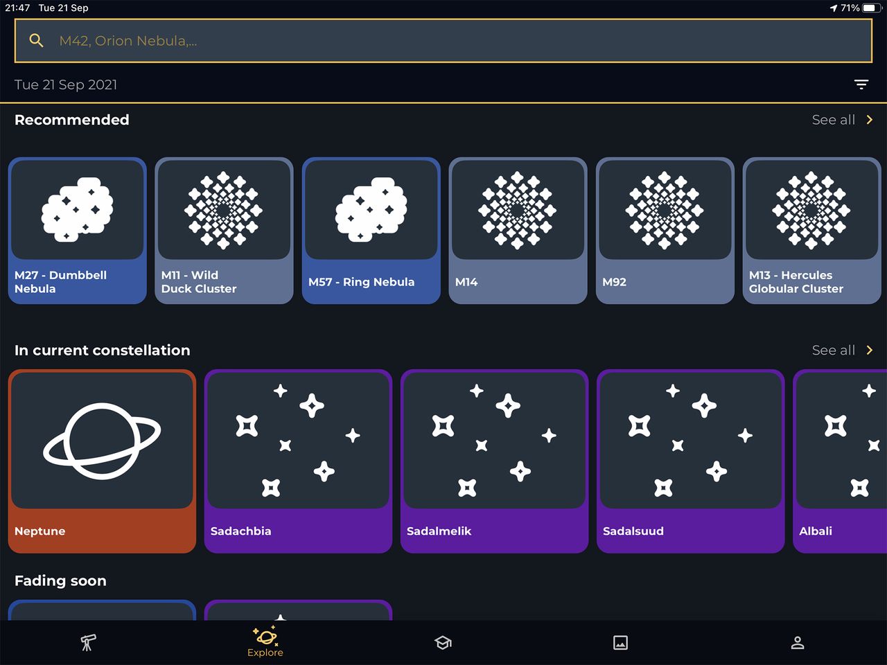 Screengrab of the Unistellar eVscope 2 smart telescope companion app interface