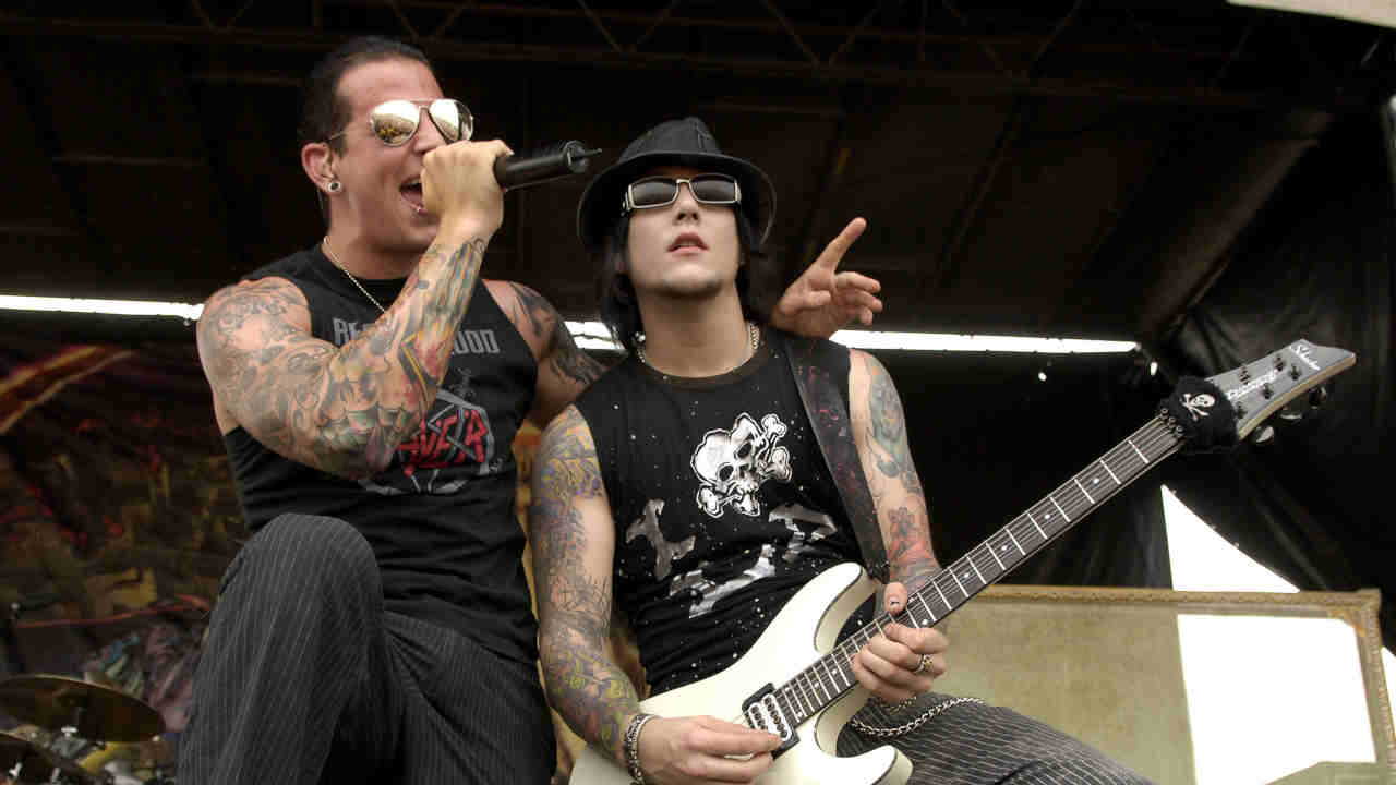 Avenged Sevenfold&amp;rsquo;s M Shadows and Synyster Gates performing onstage in 2005