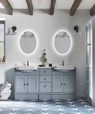 A large vanity unit in a traditional bathroom
