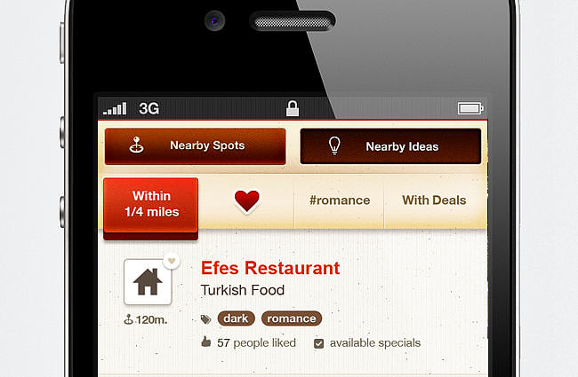 An iPhone app screen design, currently in development, for a friend in 2011