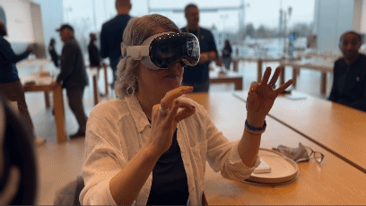 Karen Freeman tries the Apple Vision Pro at an Apple Store demo