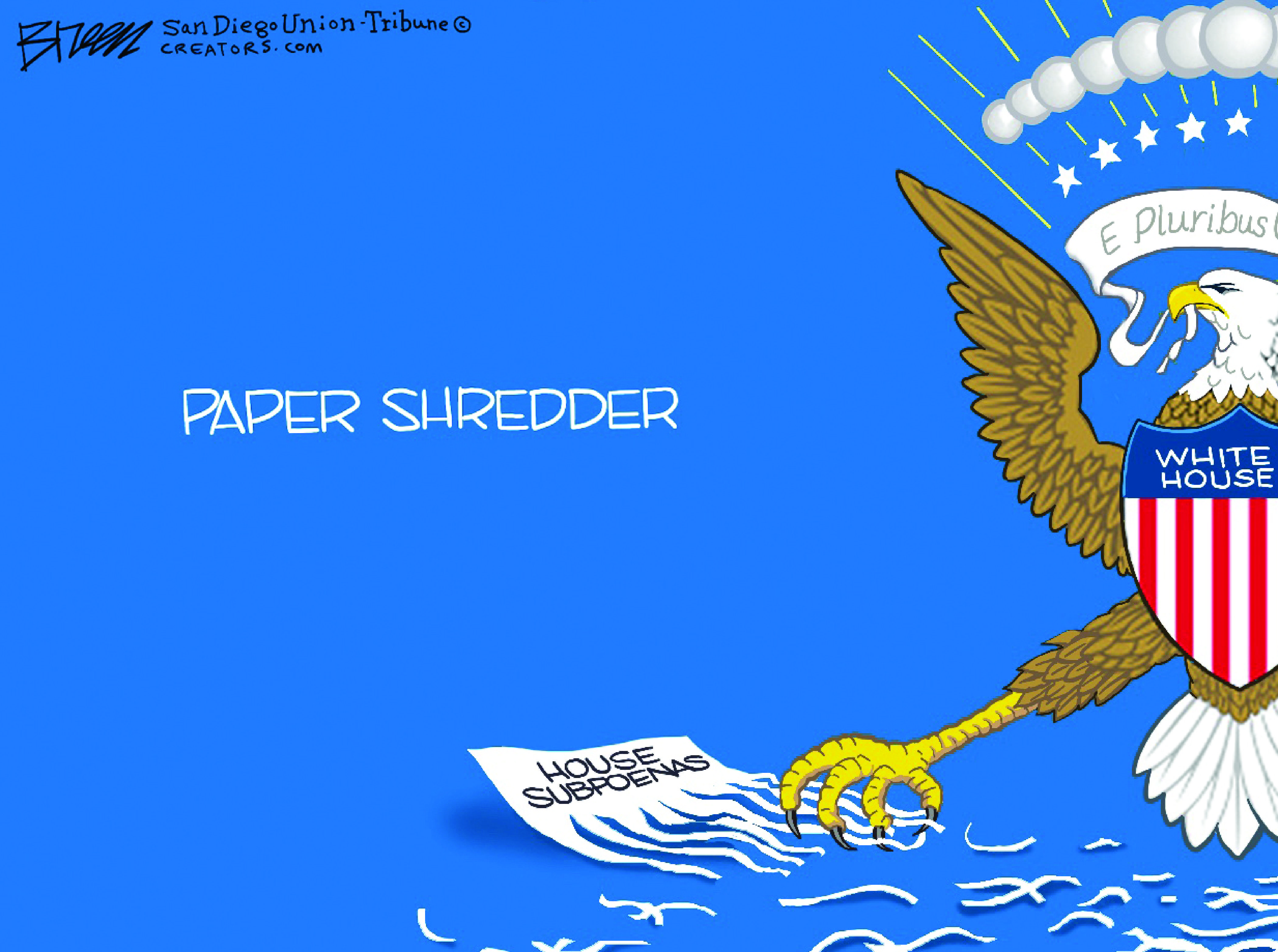 Political Cartoon U.S. Tweet Trump paper shredder house subpoenas