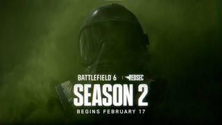 Battlefield 6 season 2 teaser soldier with gad mask in green gas cloud with February 17 start date