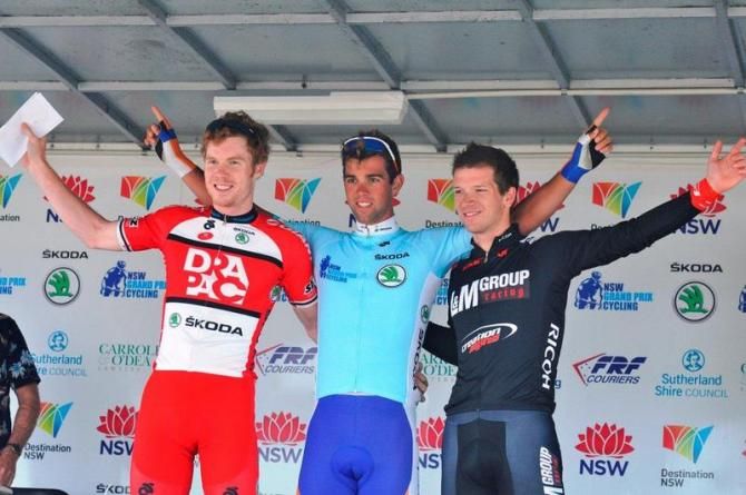 The men's overall podium: Thomas Palmer (Drapac), Michael Matthews (Rabobank) and Aaron Gate (L and M Group Racing NZ)