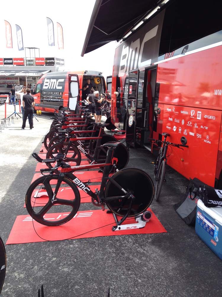 The BMC bikes await their riders