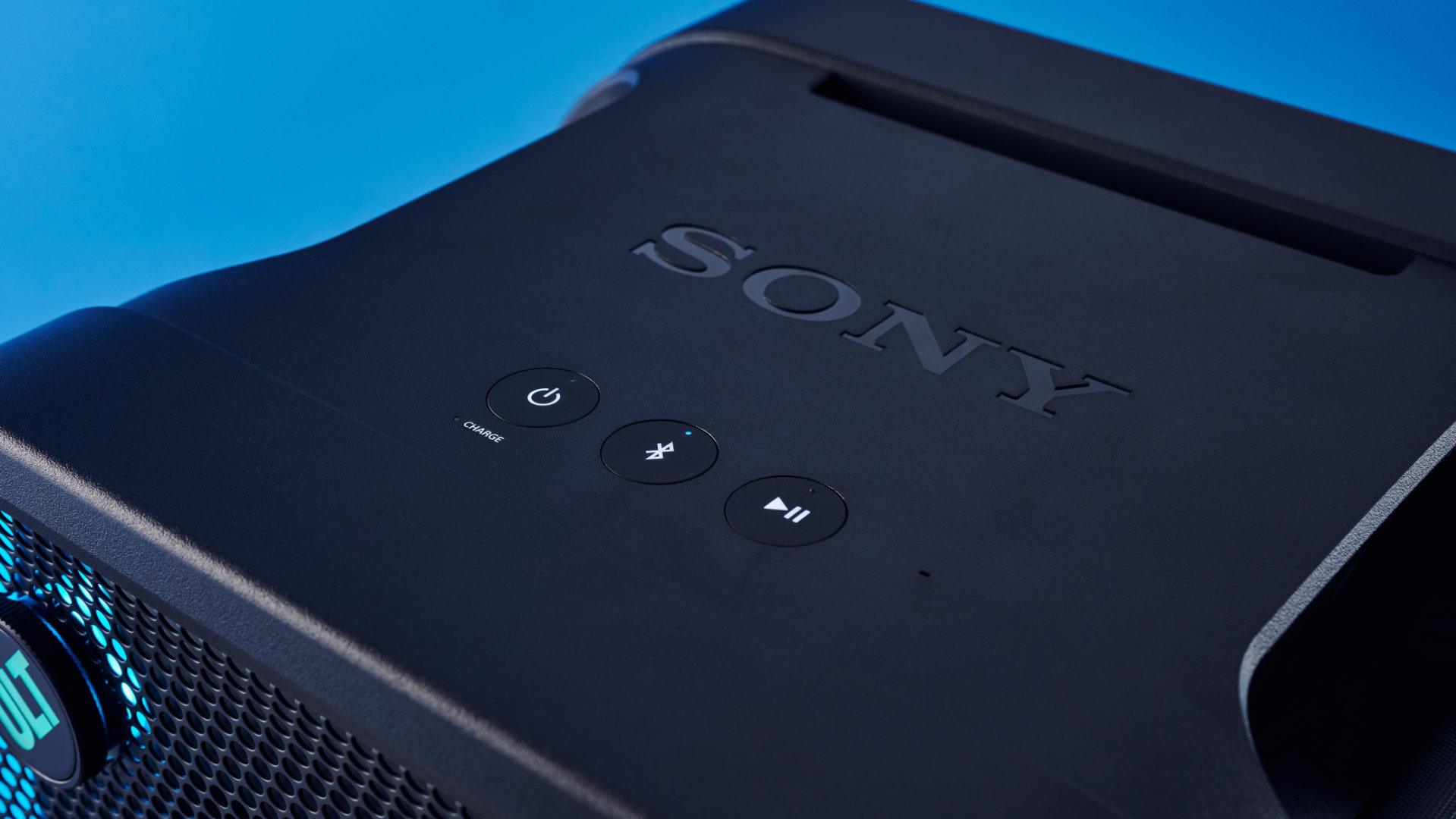 A black Sony ULT Tower 7 party speaker