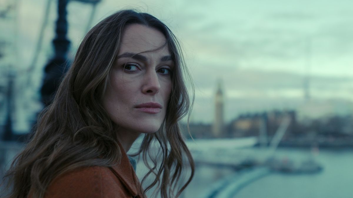 Keira Knightley looks at the camera in spy thriller Black Doves