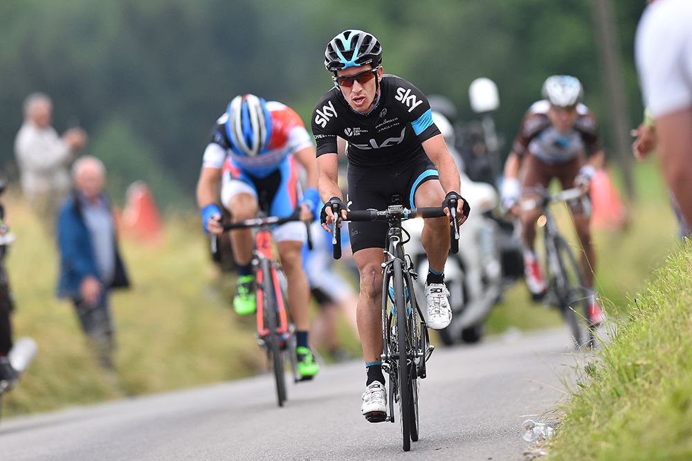 Sergio Henao (Sky) leads a late break with Marco Marcato and Jan Bakelants