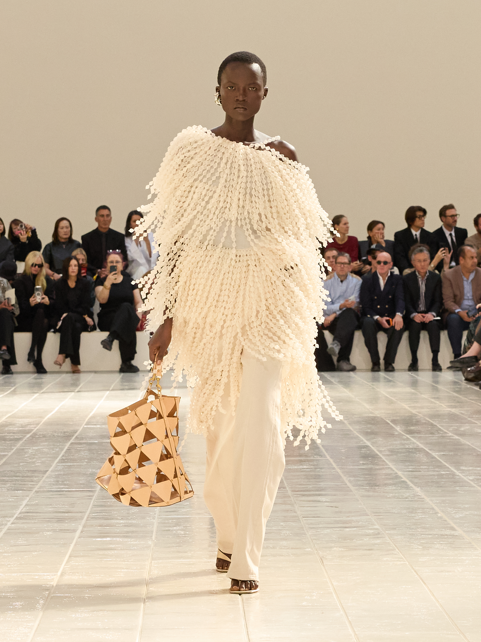 A model walking in the Balenciaga Summer 2027 show during Paris Fashion Week.
