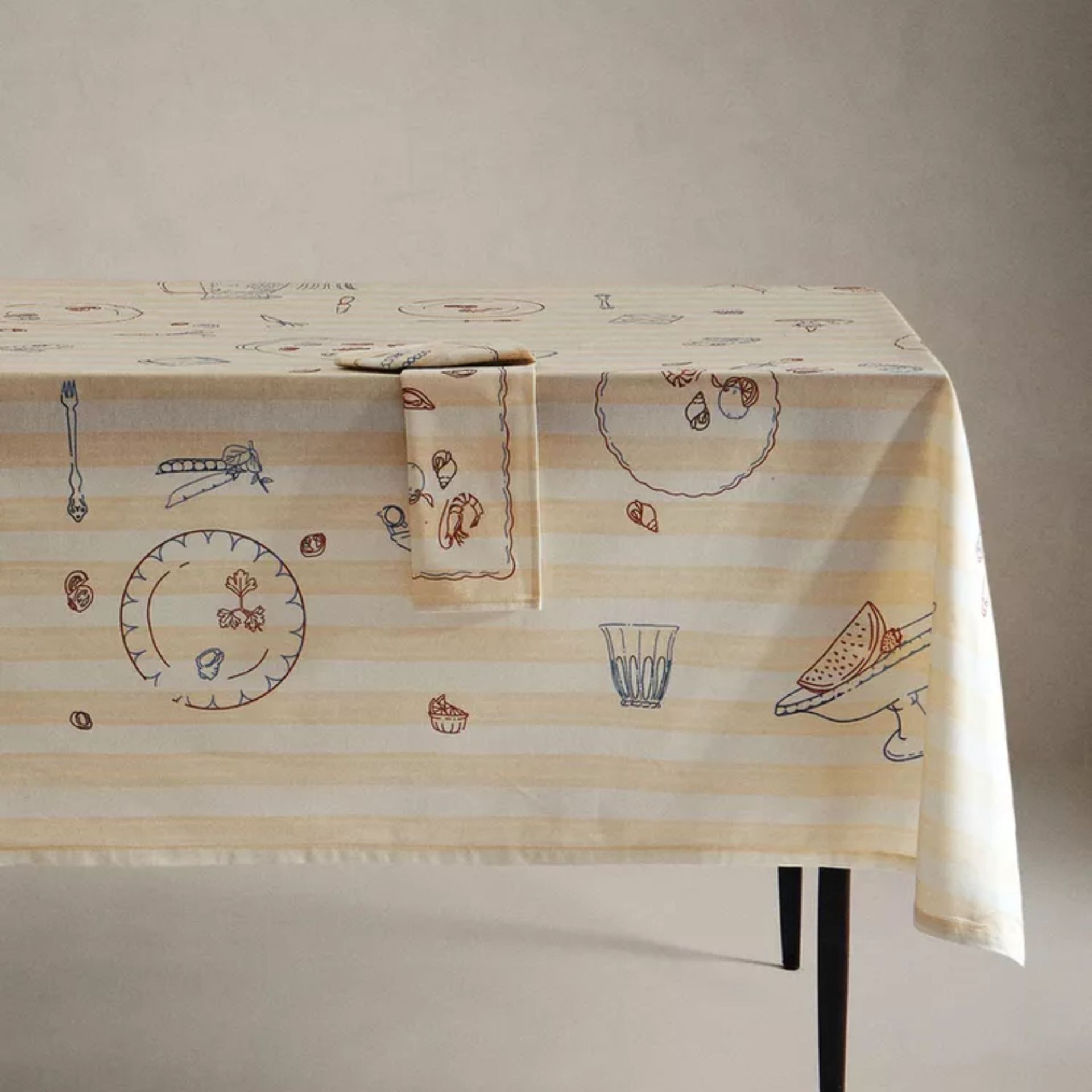 Striped Tableware Print Tablecloth