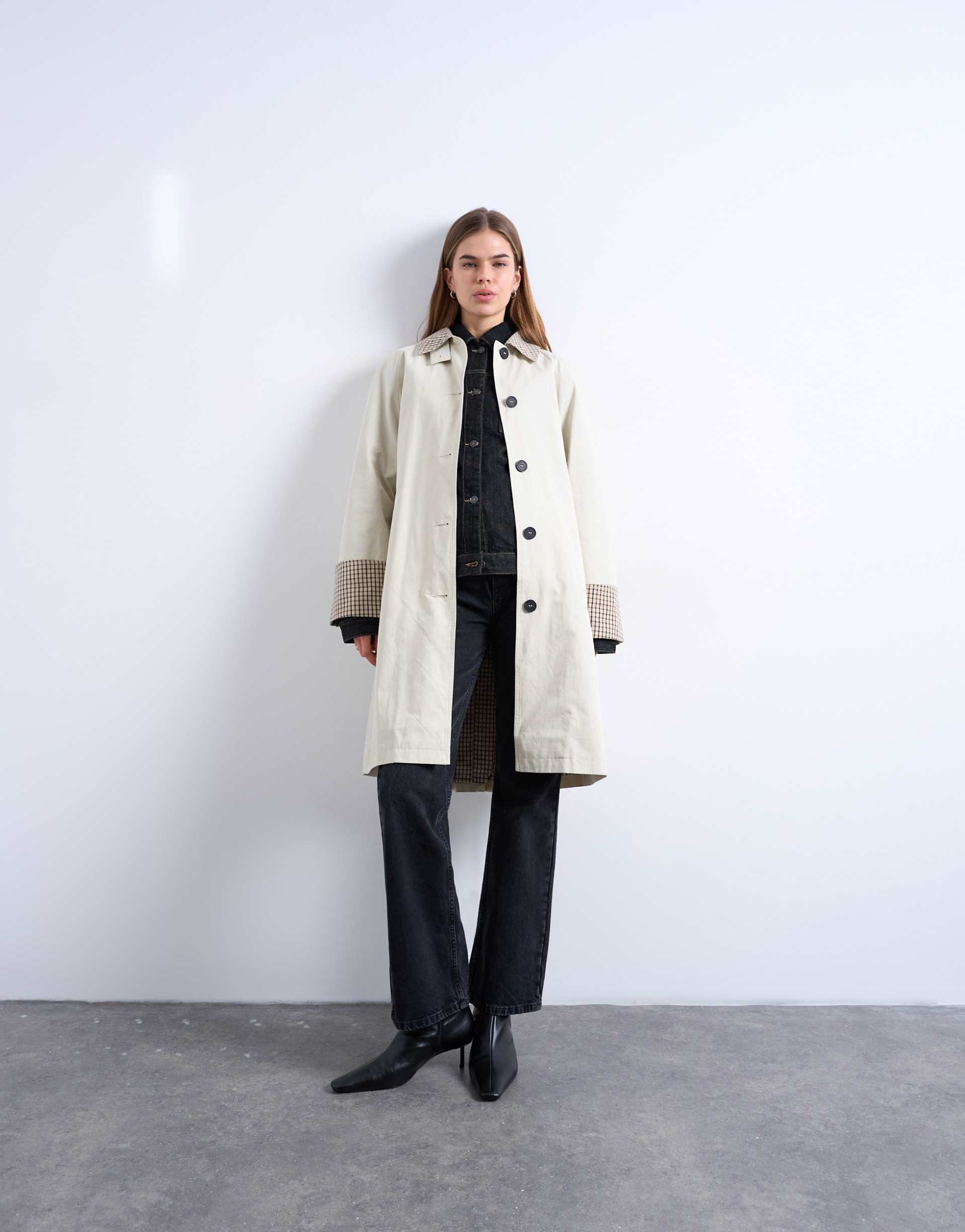 Topshop, Clean Front Trench With Contrast Check