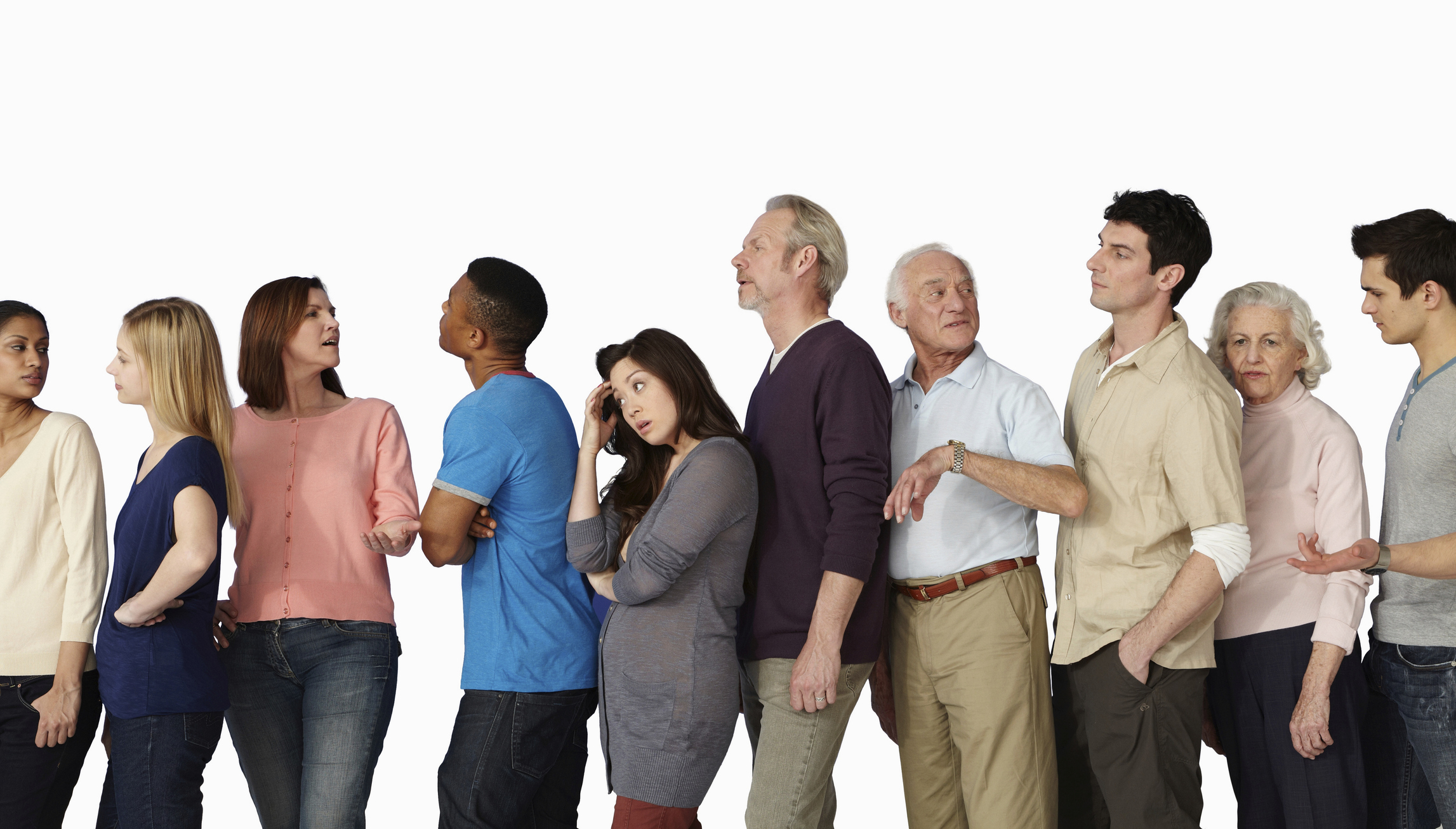 People in a queue, becoming impatient