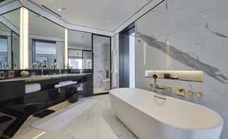 White Calacatta bathroom in The Murray Hotel, Hong Kong