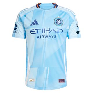 Front on details of the New York City FC 2025 soccer jersey