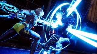 Magik smashing her glowing blue fist into an enemy