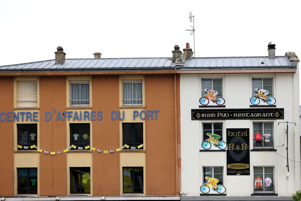BREST FRANCE JUNE 24 Decoration in Breset town during 108th Tour de France 2021 Training LeTour TDF2021 on June 24 2021 in Brest France Photo by Tim de WaeleGetty Images