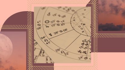 astrology signs and symbols in a book on a pink and gold background