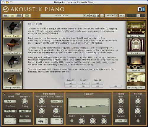 Descriptions of the sampled pianos are provided.