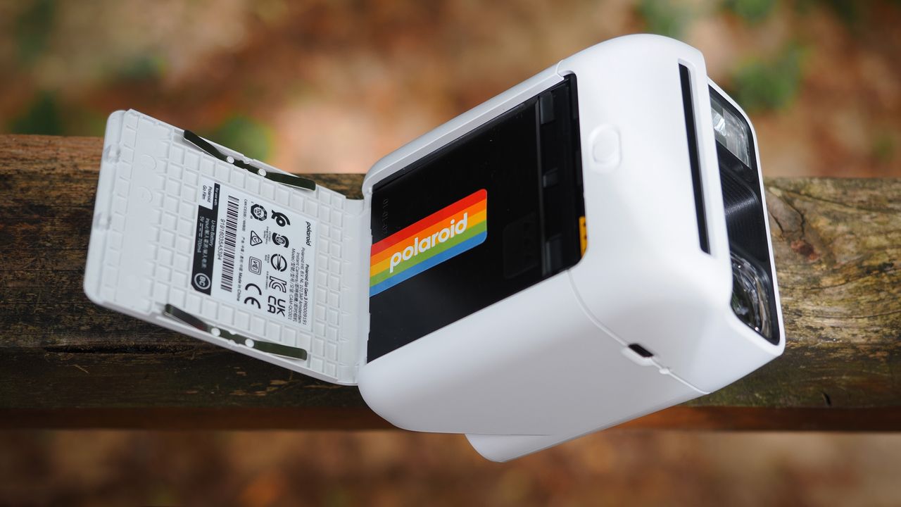 Underside of the Polaroid Go Gen 3, with the film door open