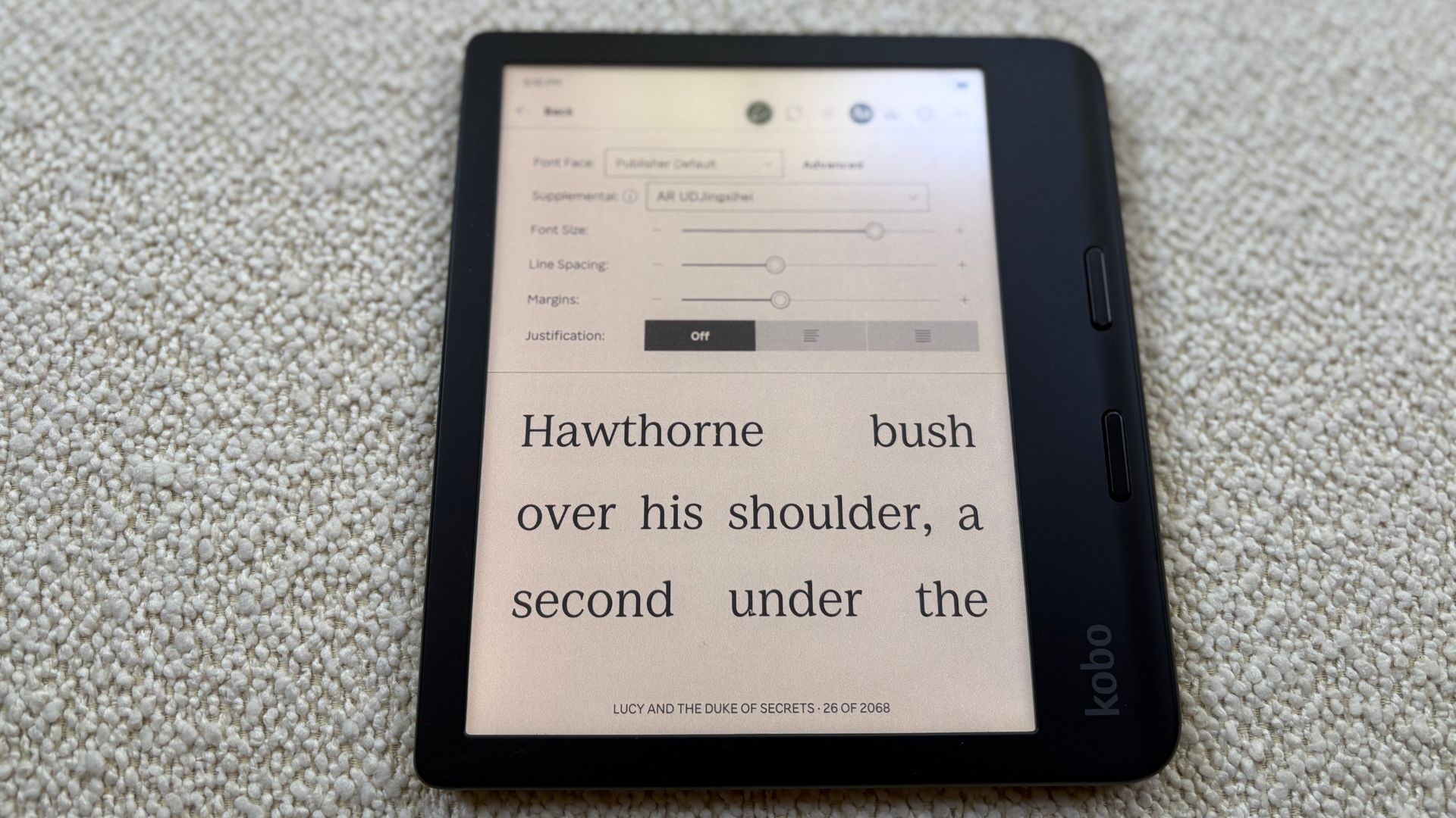 Large text on the Kobo Libra Colour