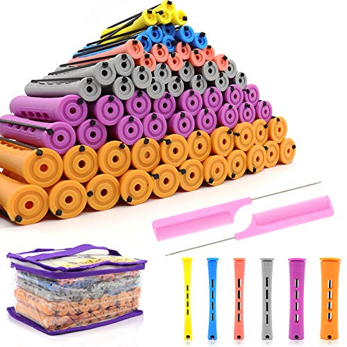 120pcs Hair Perm Rods Set, 6 Sizes Plastic Hair Cold Wave Rods, Heatless Perming Rods Hair Curlers Rollers With Pintail Comb for Long Short Straight Curly Natural Hair Diy Hairdressing Styling Tools