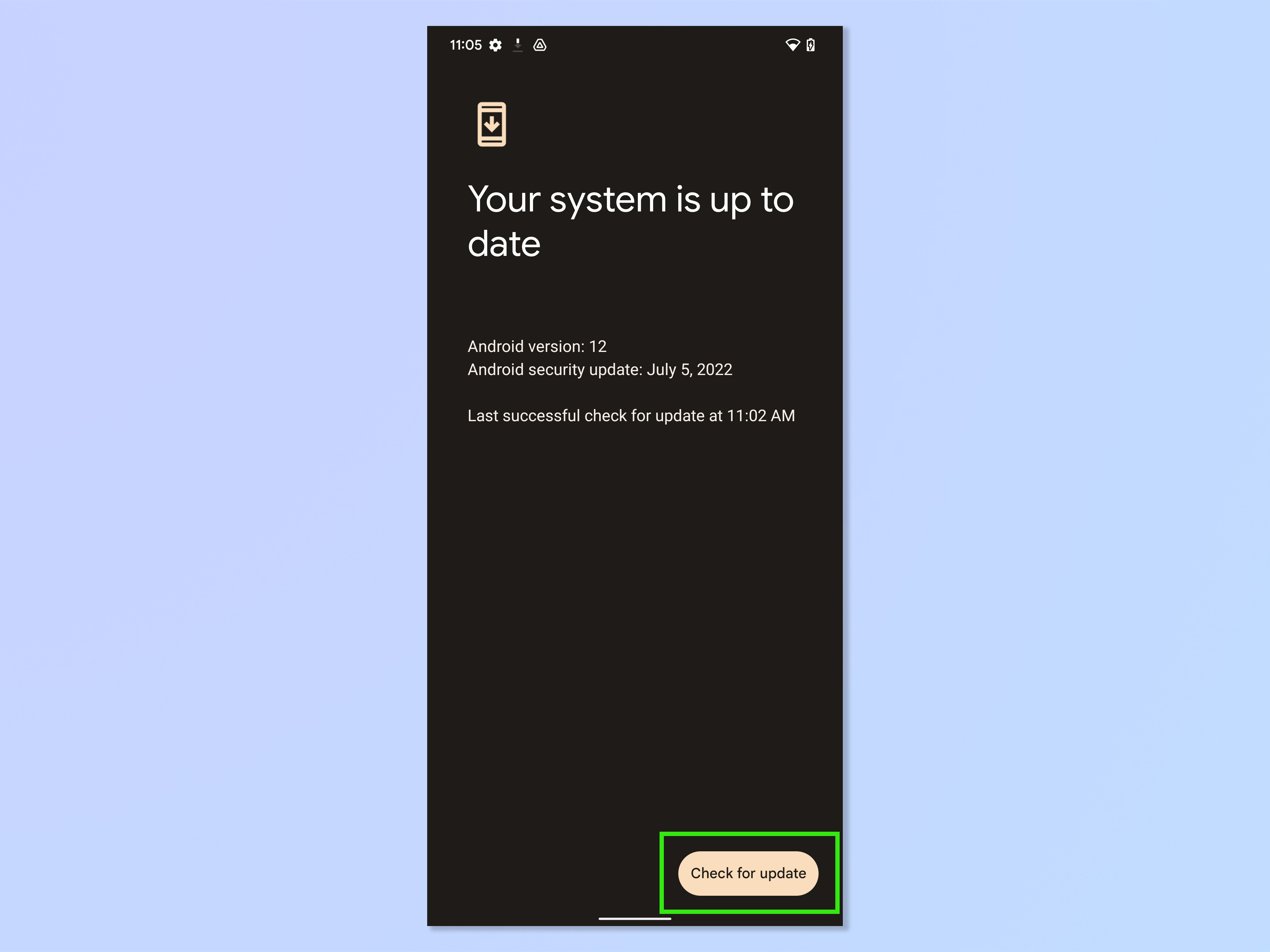 Скриншот, показывающий шаги, необходимые для обновления Android
