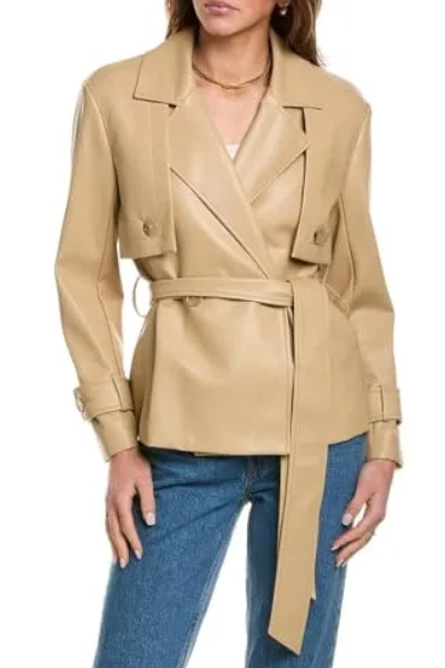 Anne Klein Vegan Leather Short Belted Trench