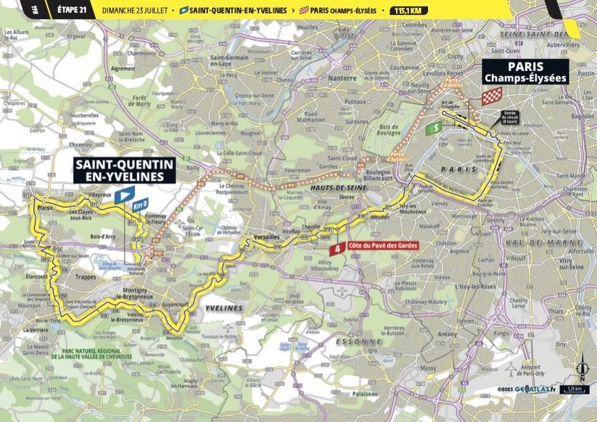 The map of stage 21 of the 2023 Tour de France