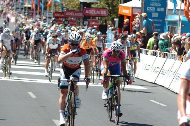 Tom Slagter realises he's the winner of the Tour Down Under