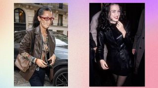 Model Bella Hadid is seen wearing a brown leather jacket And Actress Winona Ryder attends the "Night on Earth" New York City Premiere on April 28, 1992 at Village East Theater in New York City.