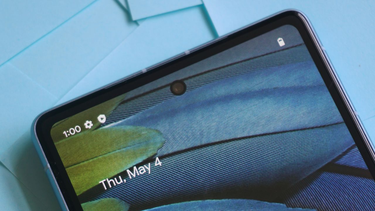 Google Pixel 7a review front camera sticky notes