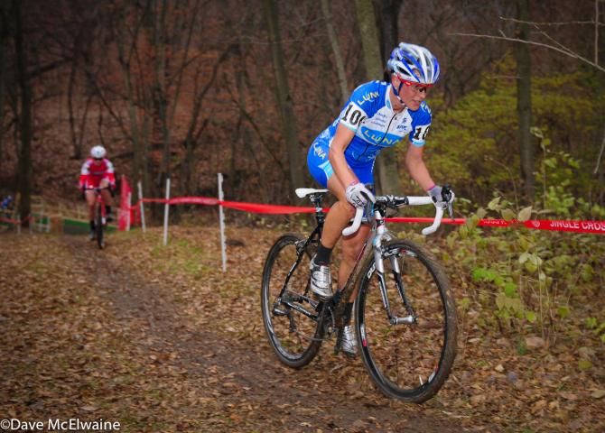 Katerina Nash (Luna Pro Team) using her mountain biking skills to gap Elle Anderson