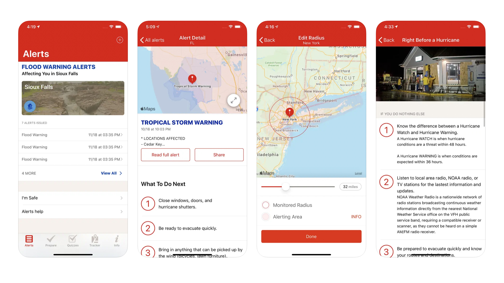 Screenshots of the Hurricane by American Red Cross App