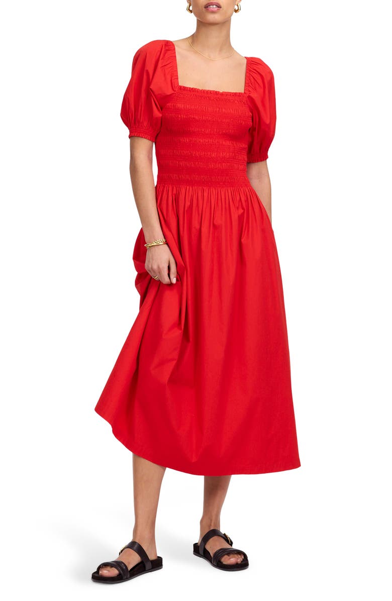 Smocked Puff Sleeve Midi Dress