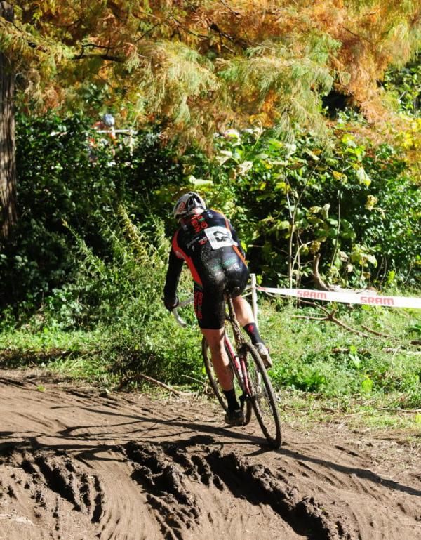 Riders were looking for good lines in the muddy track