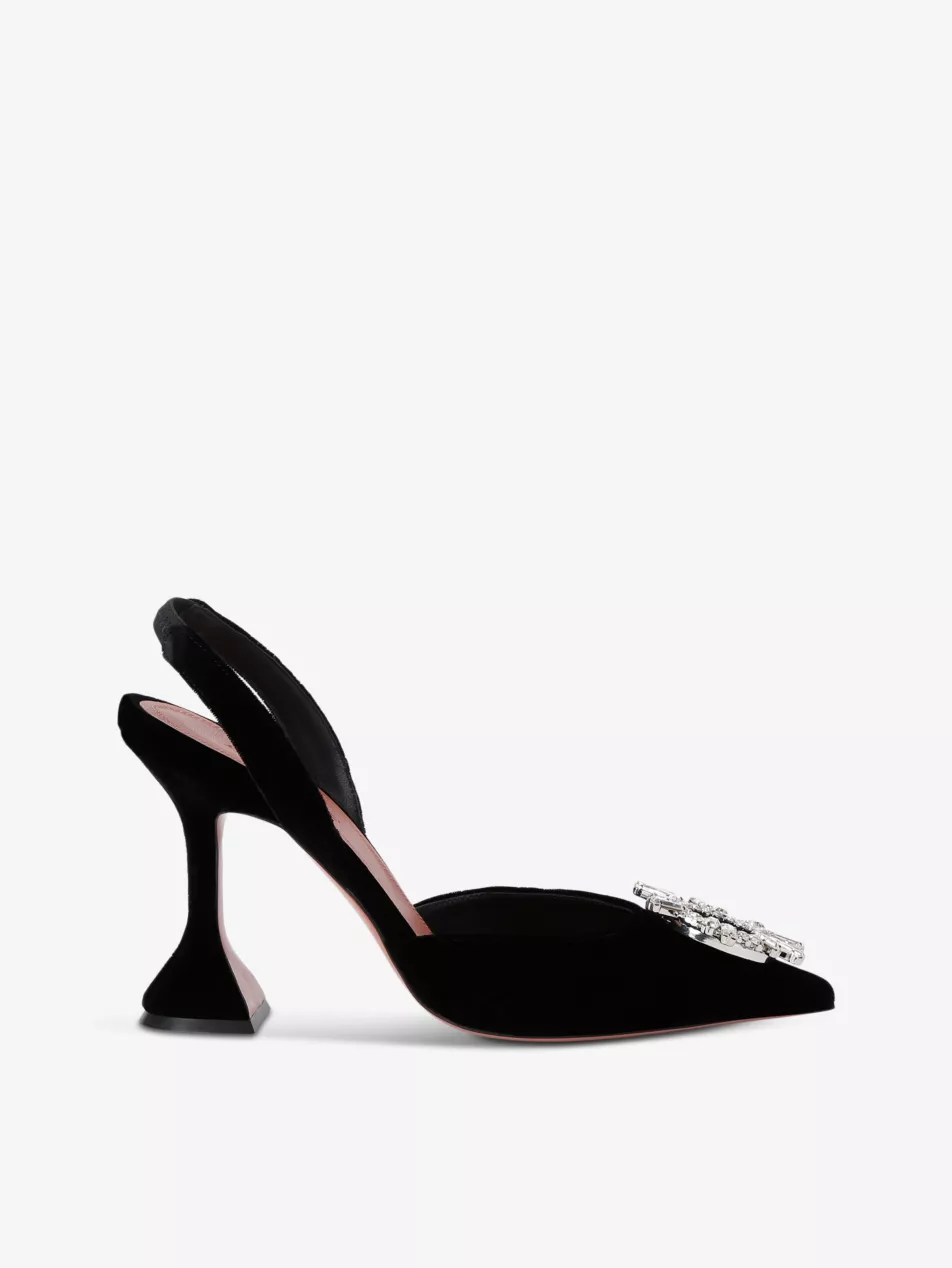 Begum 95 Crystal-Embellished Suede Slingback Heels