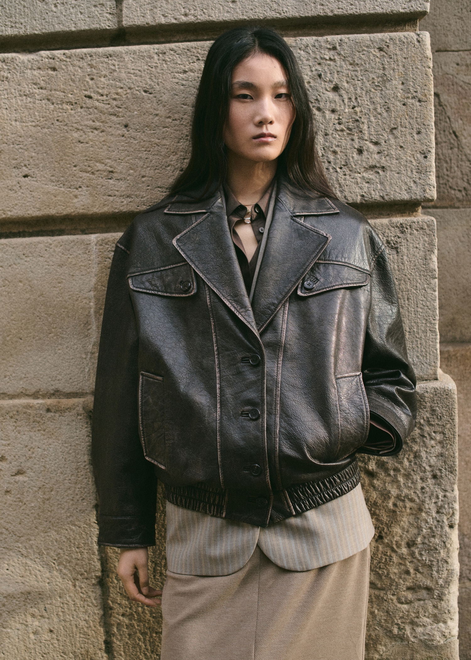 Oversized Leather Jacket With Lapels - Women | Mango United Kingdom