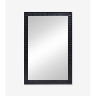 A black framed rectangular mirror