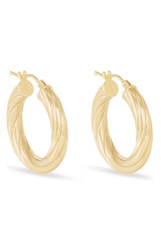 Stone and Strand Twisted Oval Hoop Earrings