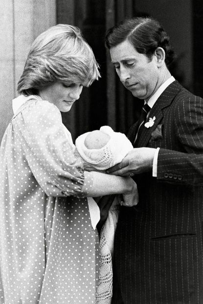 Princess Diana and baby Prince William outside the Lindo Wing