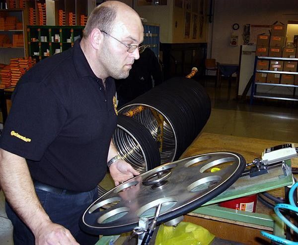 After the final stitching process, the tyres are inflated