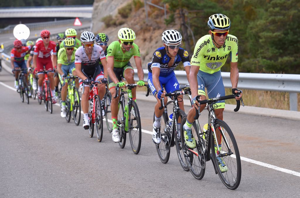 Alberto Contador does a shift to ensure the breakaway stays away