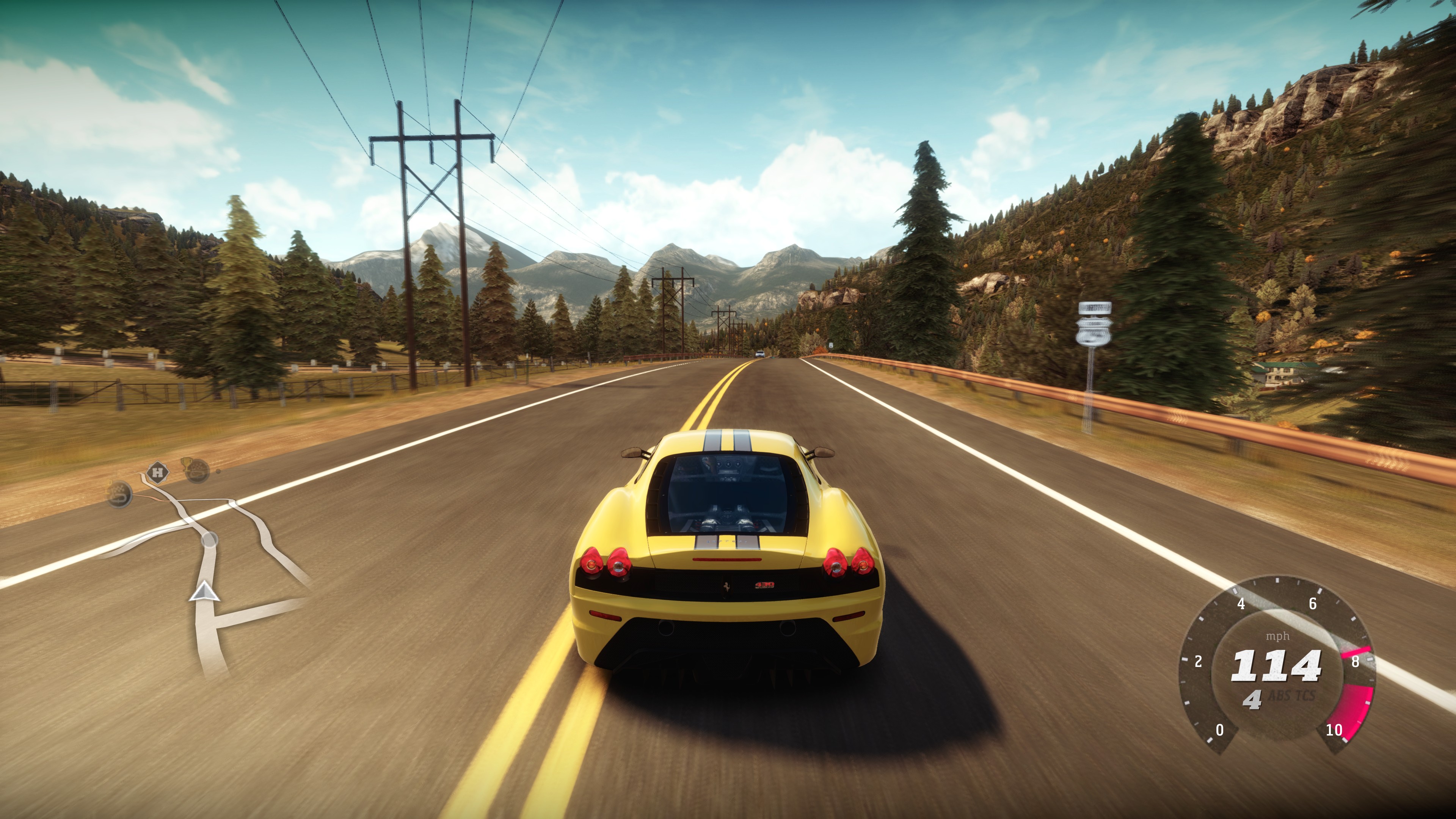 A screenshot from Forza Horizon showing a yellow Ferrari F430